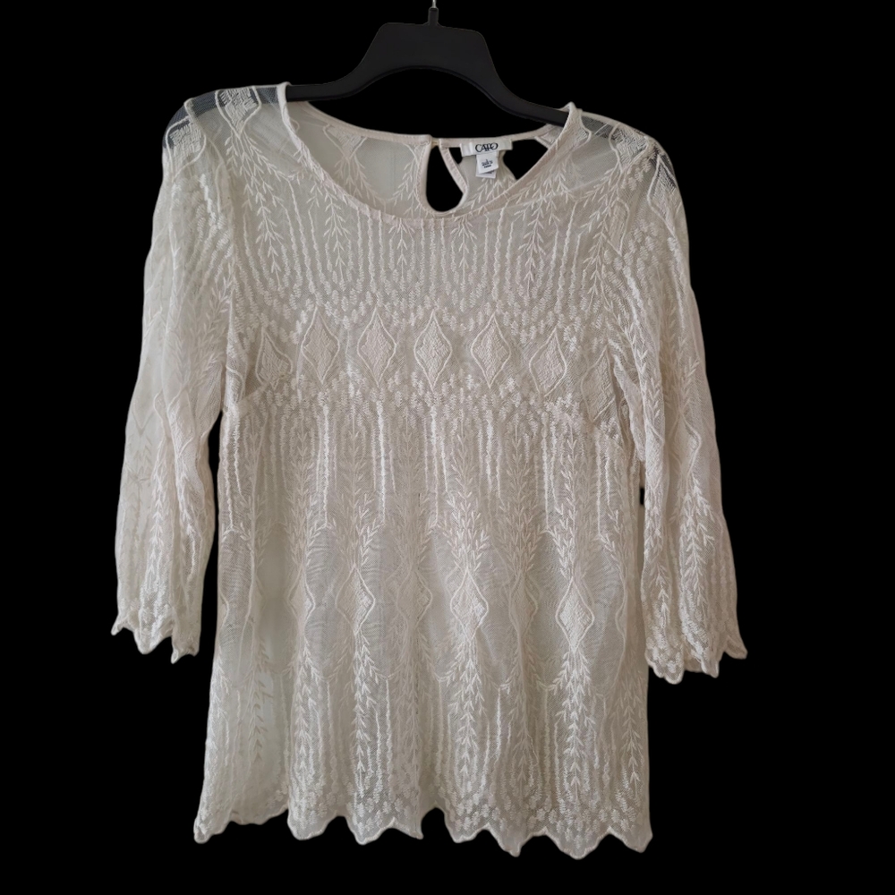 CATO WOMENS LACE OFF WHITE SHEER TUNIC SIZE LARGE